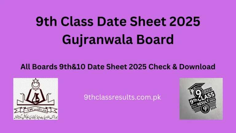 9th Class Date Sheet 2025 Gujranwala Board