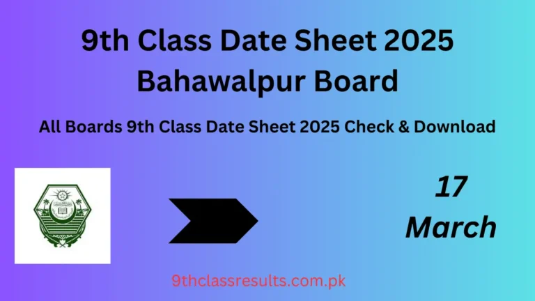 9th class date sheet Bahawalpur Board