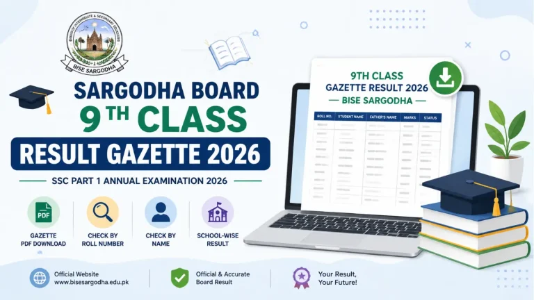 Sargodha Board 9th Class Result Gazette 2026